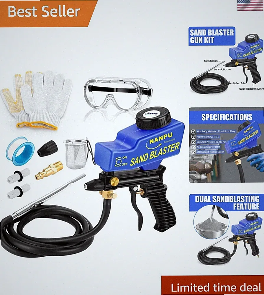 Durable Sandblaster Kit with Ceramic Nozzle: Air Compressor Compatible, 11" Size