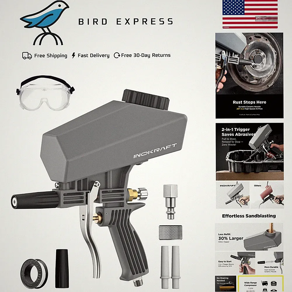 Leak-Proof Portable Sand Blaster Gun Kit for Rust Paint Removal w Air Compressor
